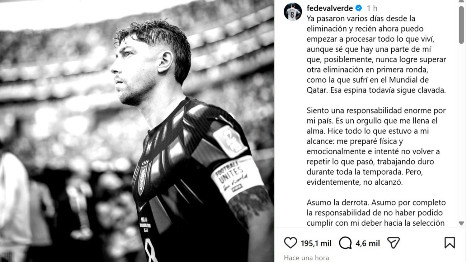Valverde asume "por completo la responsabilidad" tras la eliminación de Uruguay