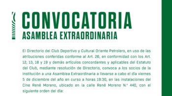 Oriente Petrolero convoca a Asamblea Extraordinaria Oriente Petrolero convoca a Asamblea Extraordinaria