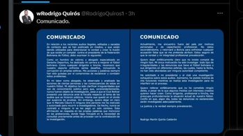 Rodrigo Quirós emitió un comunicado en el que niega complot contra Fernando Costa (video) Rodrigo Quirós emitió un comunicado en el que niega complot contra Fernando Costa (video)