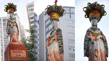 Alcalde paceño anuncia acciones legales por pintada a estatua de Isabel la Católica; Mujeres Creando afirma que fue una "intervención no destructiva" Alcalde paceño anuncia acciones legales por pintada a estatua de Isabel la Católica; Mujeres Creando afirma que fue una "intervención no destructiva"