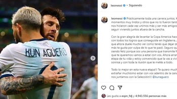 El mensaje entrañable de Leo Messi para su amigo Sergio Agüero El mensaje entrañable de Leo Messi para su amigo Sergio Agüero